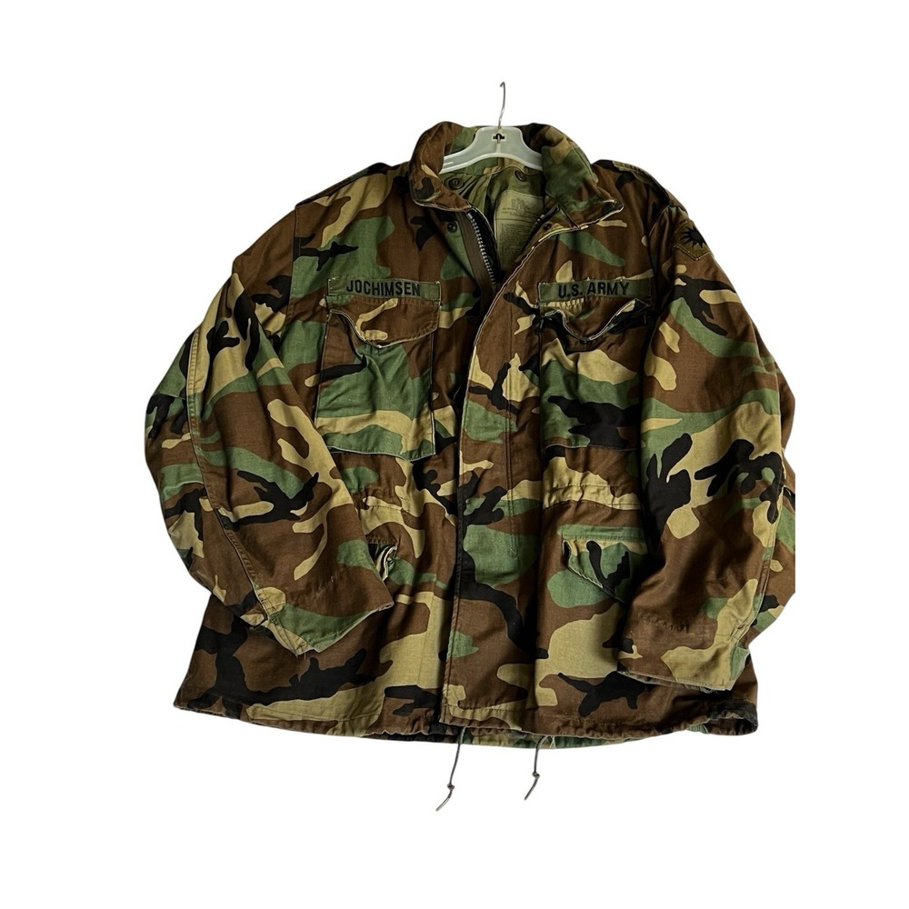 US Army M-65 Field Coat Woodland Camo Large Short Military Jacket 41st Infantry